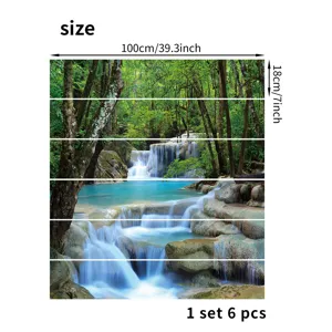 Waterfall forest 3D stair stickers, 6pcs self-adhesive waterproof PVC decals for home decor