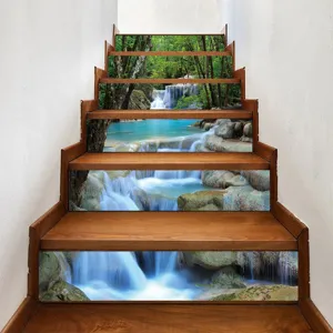 3D waterfall landscape self-adhesive staircase stickers on wooden stairs