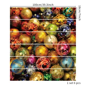 Set di 6 adesivi per scale 3D natalizi con motivo di ornamenti colorati, 100x18cm