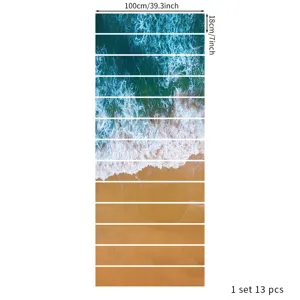 Set of 13 beach wave 3D staircase stickers showing dimensions 100x18cm each piece
