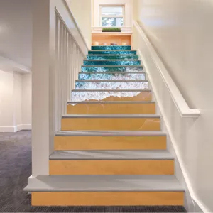 3D beach ocean wave staircase stickers for home decor with self-adhesive vinyl decals