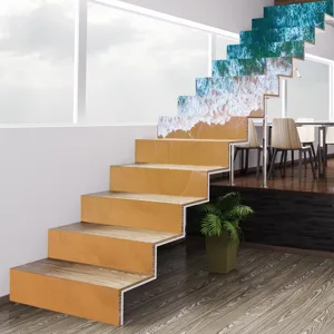 Detailed view of creative 3D ocean wave and sand beach scenery staircase stickers on steps
