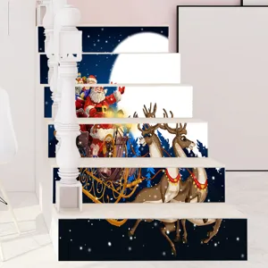 Feestelijke 3D kersttrapstickers met kerstman en rendier sneeuwscène interieurdecoratie