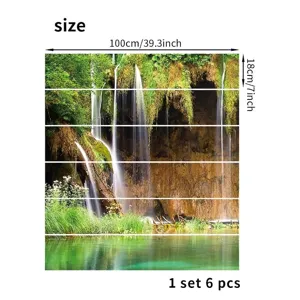Detailed dimensions for 6-piece 3D waterfall staircase stickers, 100x18cm each strip