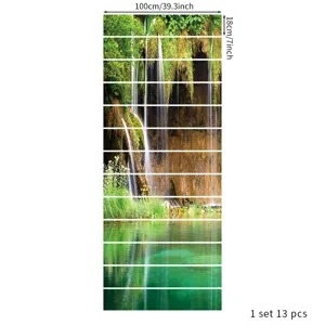 13-piece waterfall landscape 3D staircase stickers with 100cm width dimensions