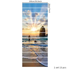 13-piece set of 3D coastal landscape staircase stickers with 100cm width dimensions