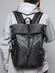 Men Business Roll-top Backpack Large Capacity Casual Travel Bag Waterproof Oxford Fabric Techwear Commuter Backpack