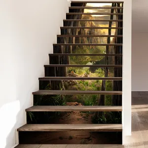 Detailed 3D landscape staircase stickers showing a scenic mountain valley at sunset
