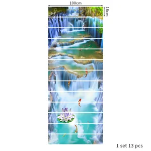 Detailed layout of 3D waterfall landscape staircase stickers set 100x18cm per piece