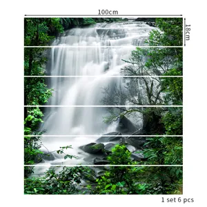 Detail of waterfall landscape 3D staircase stickers with dimensions and piece count