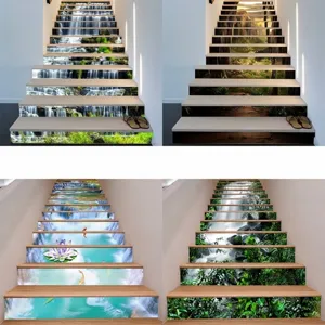 3D Creative Simulation Landscape Stair Stickers Waterproof PVC Self-Adhesive Removable Waterfall Forest Step Decals For Home Renovation