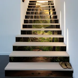 Self-adhesive 3D forest landscape scenery staircase stickers for home wall renovation