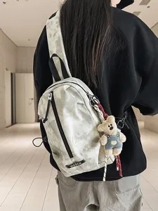 Casual tie-dye sling chest bag for outdoor cycling with a cute teddy bear pendant