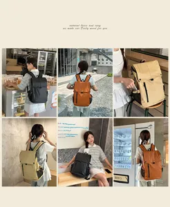 Collage lifestyle de sacs à dos étanches de grande capacité en noir, orange et beige