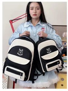 Comparison of large and small cute college style color-block student backpacks