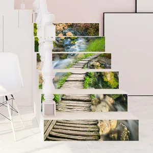 Detailed view of 3D self-adhesive waterfall landscape stickers for staircase decoration