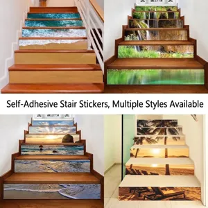 3D Visual Stair Stickers PVC Self-Adhesive Waterfall Beach Landscape Decals For Home Renovation DIY Removable Waterproof Stairway Decoration