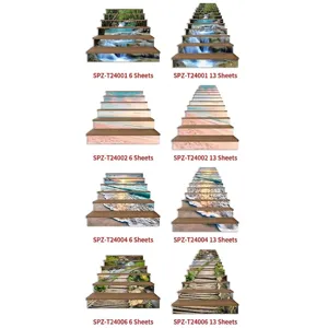 3D scenic waterfall beach stair stickers self-adhesive set of 6/13 pieces