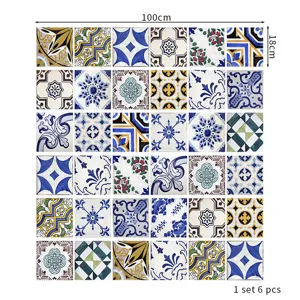 Set of 6 European style self-adhesive stair stickers with decorative 100x18cm dimensions.