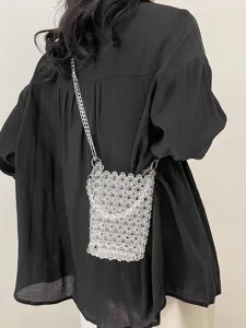 Stylish clear beaded crossbody bag for women, perfect for phone and coins with chain strap