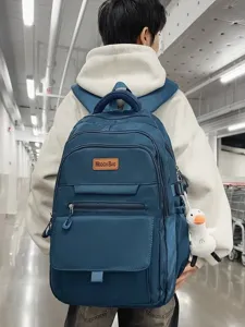 Sac à dos d'écolier léger de grande capacité bleu marine avec pendentif canard mignon