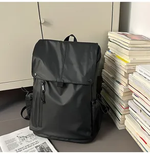 Sac à dos noir minimaliste étanche de grande capacité pour étudiants et loisirs