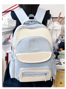 Detail view of the cute college style contrast color large capacity student schoolbag
