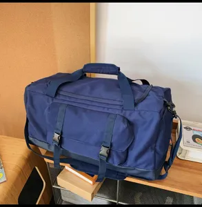 Borsa da viaggio e sport blu navy di grande capacità con tasca frontale con fibbia
