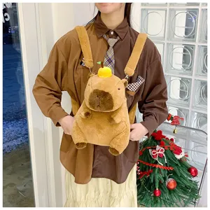 Cute plush capybara backpack for kids, cozy cartoon animal doll bag