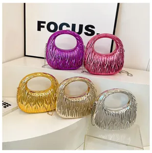 Group of metallic pleated candy colored handbags in silver gold pink purple acrylic