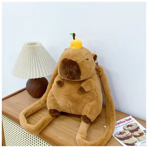 Cute cartoon capybara plush backpack for kids featuring soft brown fur and fruit detail