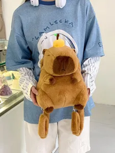Cute Cartoon Capybara Plush Backpack For Kids Brown Animal Soft Stuffed Doll Toy Bag With Orange Accessory Exquisite Travel Backpack