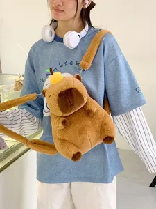 Cute plush Capybara backpack for kids featuring a unique lemon accessory on its head