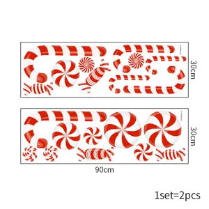 Maße und Set-Details für rot-weiß gestreifte Weihnachts-Süßigkeiten-Wandtattoos