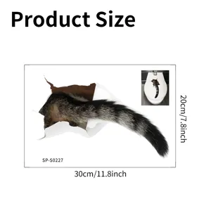 Detailed size information for 3D cat tail toilet sticker showing 30x20cm dimensions