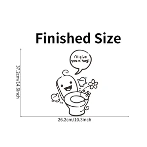 Dimensions and finished size of cartoon toilet wall sticker: 37.2cm x 26.2cm for decor.