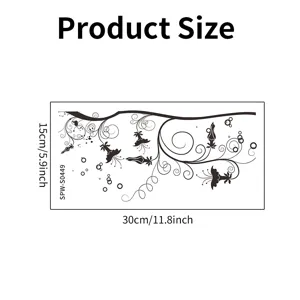 Schéma détaillé des dimensions pour sticker mural et de couvercle de toilette floral noir