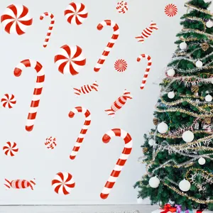 Rote und weiße Weihnachts-Süßigkeiten-Wandtattoos mit Pfefferminz- und Zuckerstangen