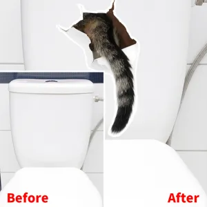 3D realistic cat tail toilet sticker showing before and after application effect