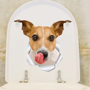 Sticker 3D amusant de chiot pour couvercle de toilette décoration murale amovible salle de bain