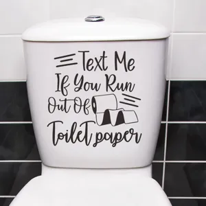 Funny 'Text Me If You Run Out Of Toilet Paper' sticker for bathroom toilet tank decor