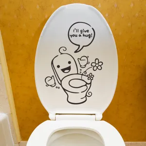 Cute cartoon toilet lid decal with I'll give you a hug message for bathroom decoration
