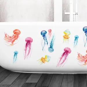 Autocollants méduse aquarelle pour baignoire décoration salle de bain en PVC imperméable
