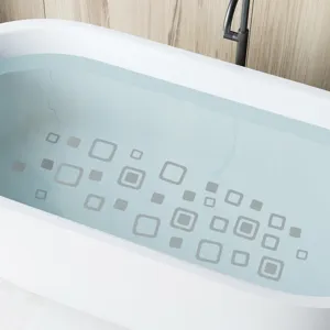 Non-slip bathtub stickers featuring modern grey geometric square patterns for bathroom decor