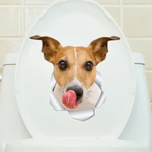 Autocollant de chien Jack Russell Terrier 3D drôle pour décoration de toilettes