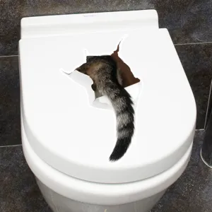 Removable 3D cat tail toilet seat lid sticker for a funny creative bathroom decoration