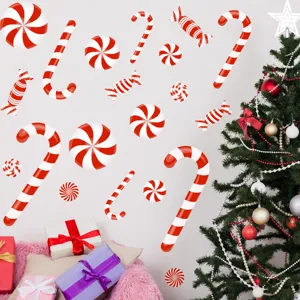 Klassische rot-weiße Weihnachts-Zuckerstangen-Wandtattoos für festliche Dekoration