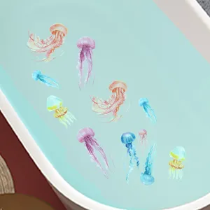 Stickers de Baignoire Méduse Dessin Animé Imperméables Antidérapants en PVC Autocollants Muraux Décoration Salle de Bain