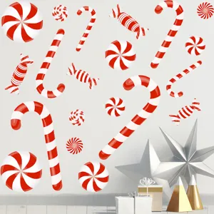 Festliche rot-weiße Pfefferminz-Zuckerstangen-Wandaufkleber für die Weihnachtsdekoration.