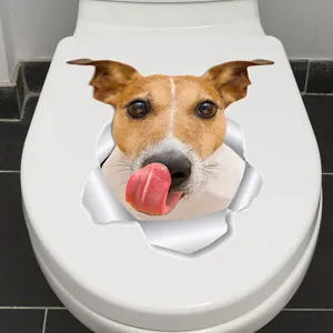 Sticker 3D drôle chien Jack Russell avec effet de léchage réaliste pour abattant